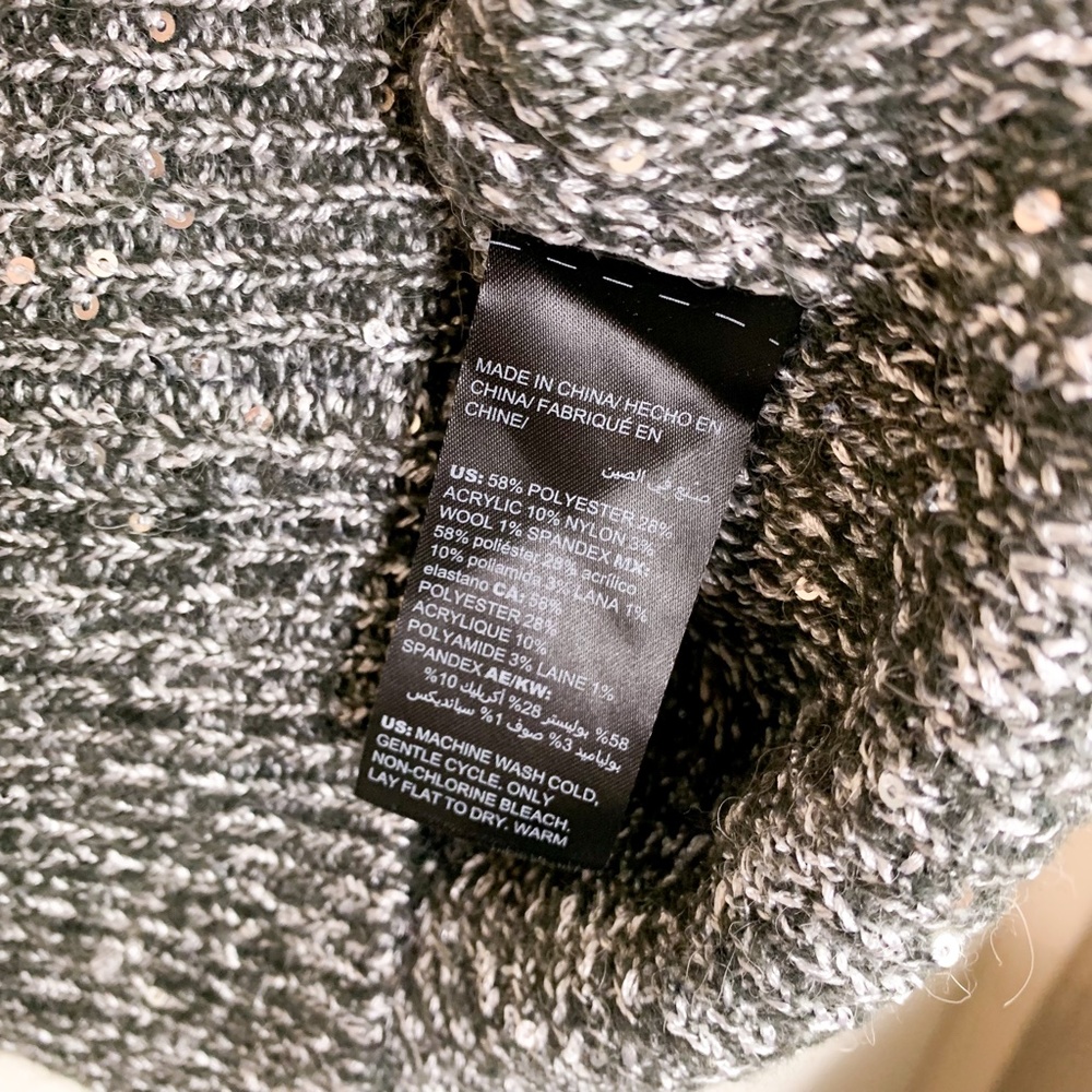 White House Black Market Silver Sparkle Sequin V-Neck Sweater - Picture 3 of 5